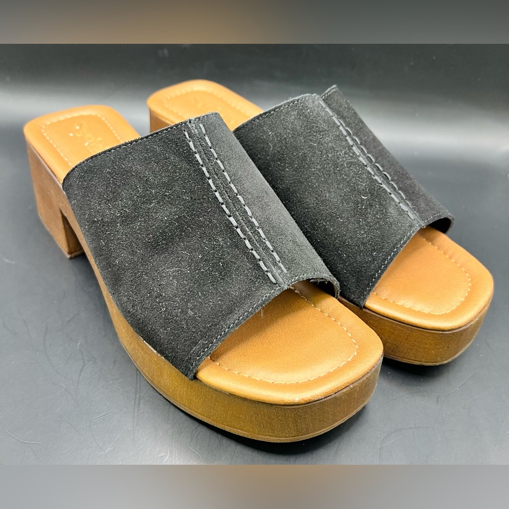 Women’s Black Suede Platform Slide Sandals